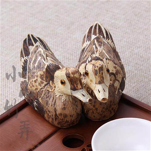 纯手工民间工艺鸳鸯笋壳笋皮编制制作竹编鸭子茶宠摆件 居家饰品
