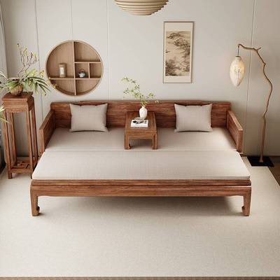 金叠实花73986伸梨新罗式木沙木两多功能中懒人发用推拉折缩汉床