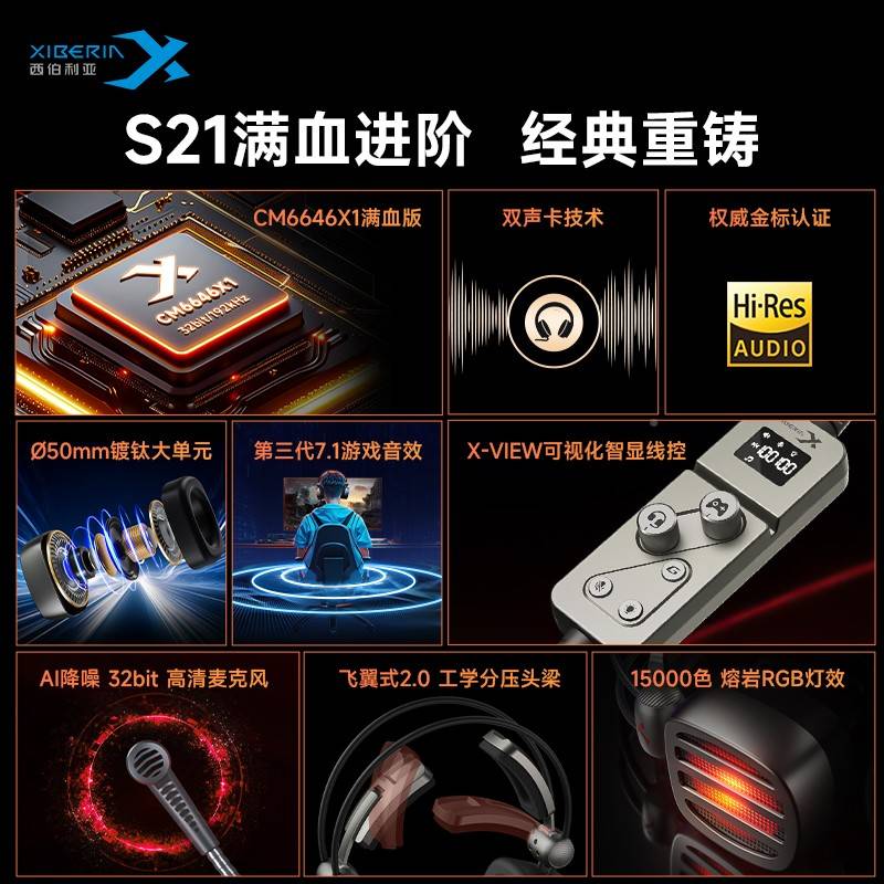 头西伯利S线2亚32223戴MA线X耳机游戏S电式竞用电双专脑UB7.1有