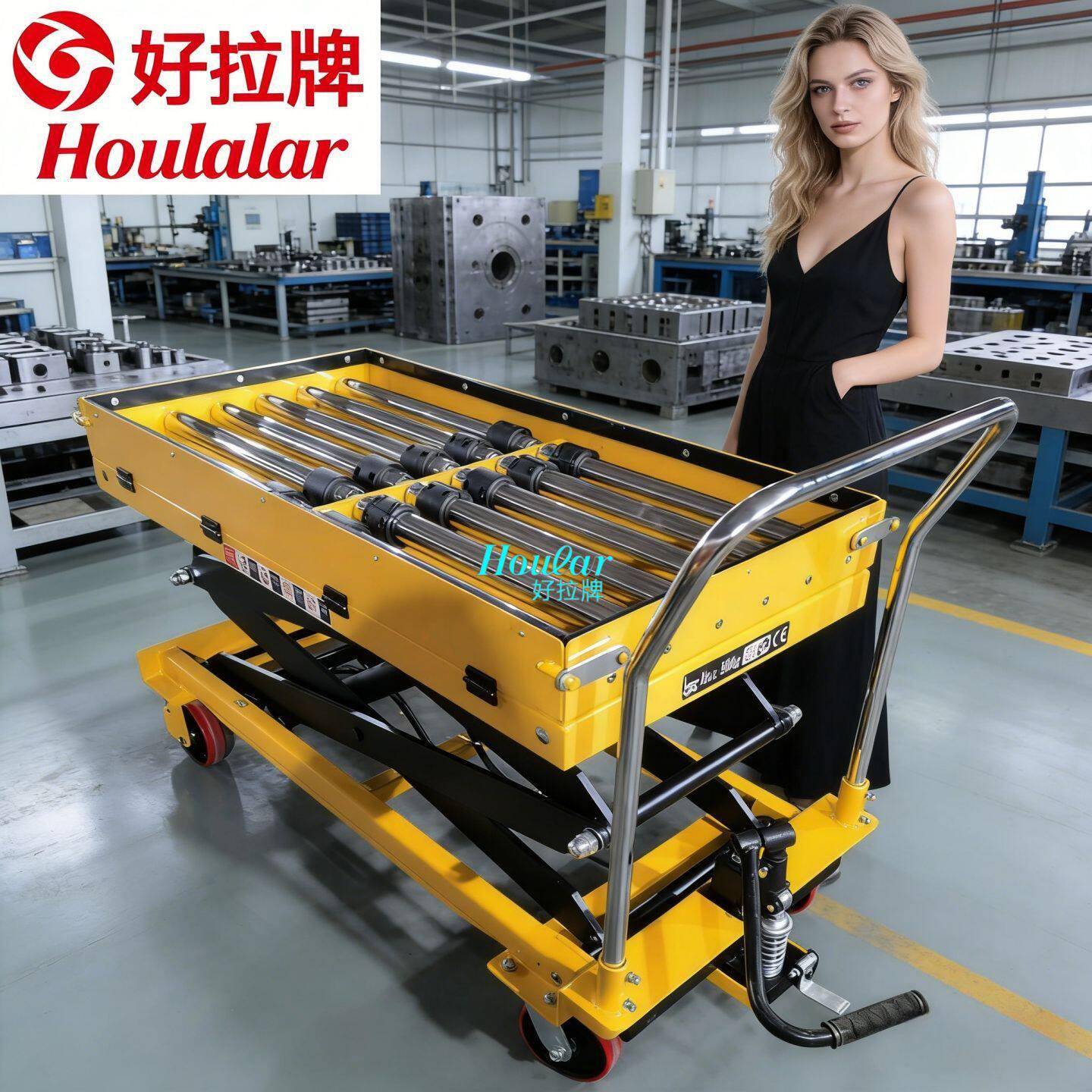 500/1000kg滚筒式剪式平台车辊筒升降车手动液压脚踏式升磨具车