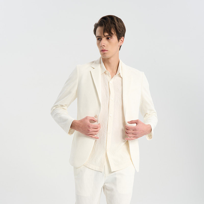RARE威雅男装春夏款六边形凹凸肌理白色休闲西装套装西服外套