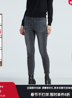 RARE威雅女装 秋冬深灰色小脚裤女士牛仔裤 RR2236410229