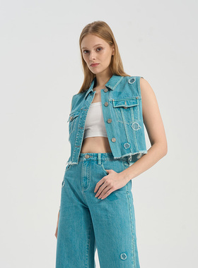 情侣款RARE威雅女装夏季款女士蓝绿色牛仔马甲RR2245192547