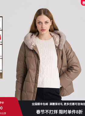 RARE威雅女装 秋冬满版logo毛领短款皮衣羽绒服RR2246120647