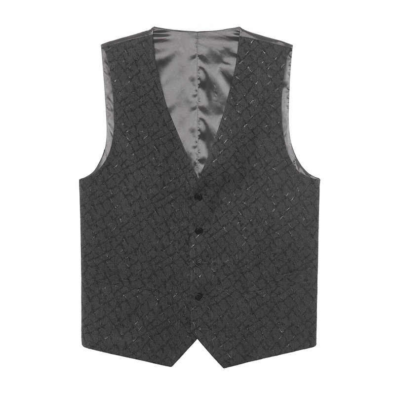 RARE威雅男装 秋冬新款男士灰色亮丝格纹提花西装马甲