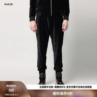 黑色压皱丝绒撞金色细节针织裤 RARE威雅男裤 奥莱秋冬男卫裤