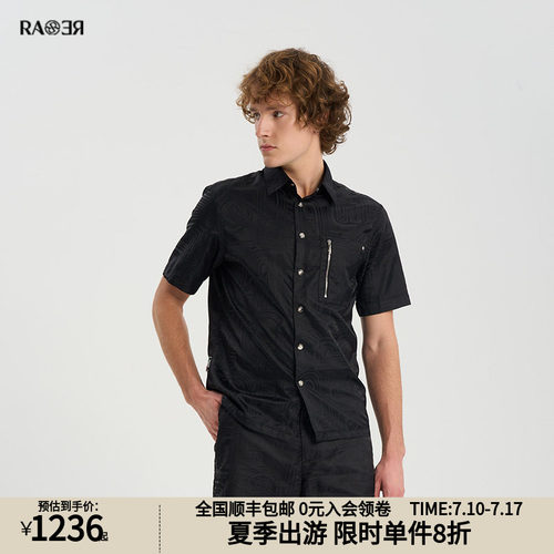 RARE威雅男装黑色短袖衬衫