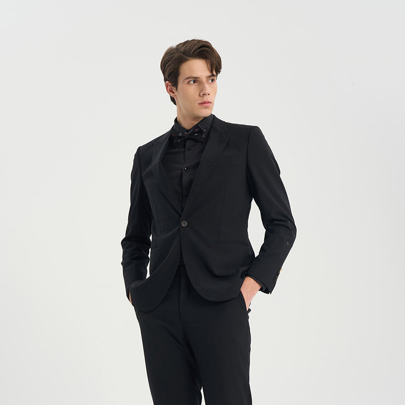 RARE威雅男装春夏黑色商务婚礼西装套装字母链条工艺西服