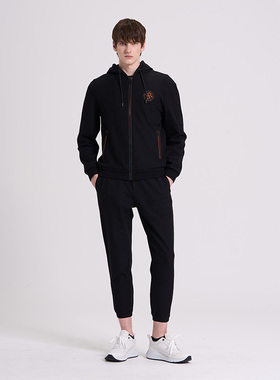 RARE威雅男装秋冬奥莱黑色间咖色套装 男士立领休闲运动套装