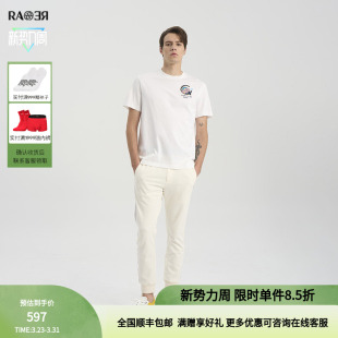 男白色圆领短袖 蓝粉RA字母工艺款 T恤 奥莱outlets夏季 RARE威雅男装