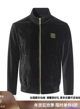 RARE威雅男装奥莱秋冬季男士黑色压皱丝绒立领休闲外套