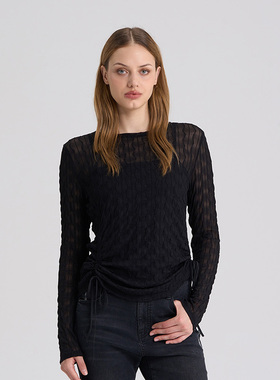 RARE威雅女装秋冬波浪条纹腰部抽绳长袖上衣RR2246272977