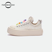 女 百搭增高平板帆布鞋 易梦玲同款 FORESHADOW白色厚底2025新款