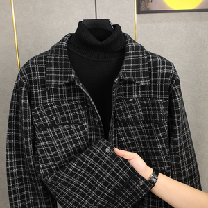 毛呢面料羽绒内胆！不起球格子外套男呢子大衣翻领男士夹克秋冬厚