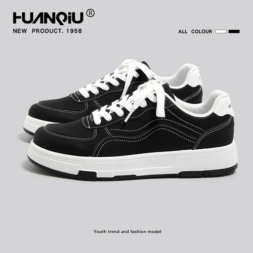 环球复古黑色厚底板鞋男2026新款春季百搭潮流休闲鞋男士运动鞋子
