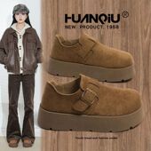 厚底耐磨皮带扣高颜值潮流百搭鞋 冬季 子 女2025新款 环球驼色勃肯鞋