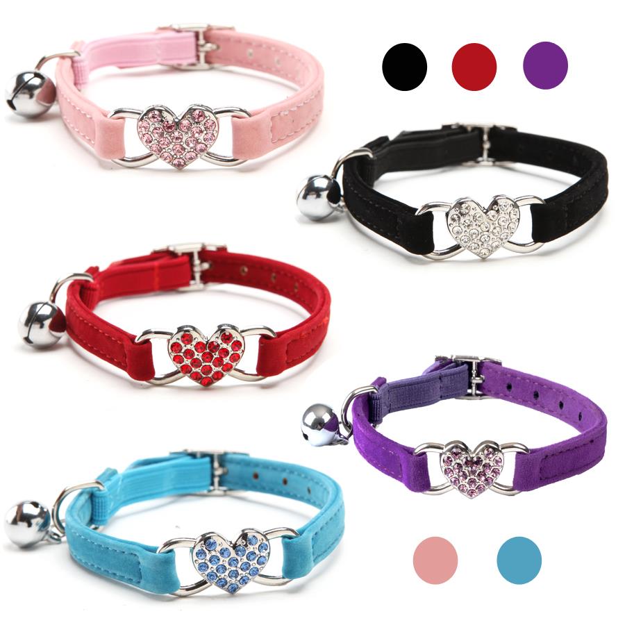 Heart Charm and Bell Cat Collar Safety Elastic Adjustable wi