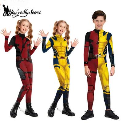 Kids Deadpool Wolverine Cosplay Costume Superhero Boys Girls