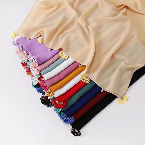 Solid Chiffon Scarf Thin Flower Shawl 纯色雪纺纱巾薄花朵披肩