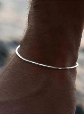 Simple MEN Stainless Steel Square Snake Bone Chain Bracelet
