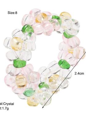 Elastic crystal bead ring flower ring female color彩色戒指