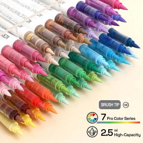 Automatic Ink Control Acrylic Paint Markers, 9 pcs Brush Tip