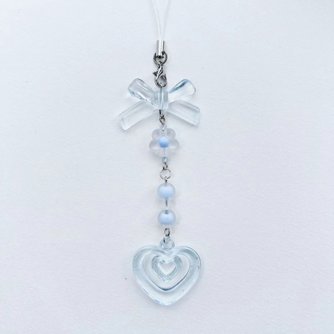 【蓝色花朵】串珠手机链钥匙扣挂件卡册卡扣包包配饰蝴蝶小熊水蓝