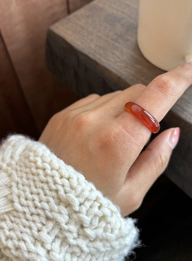 冰种玉髓玛瑙戒指叠戴气质复古小众指环天然石528情人节礼物