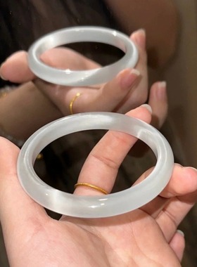 2025新中式猫眼石手镯女扁条镯子女款手饰店礼品仿玉玻璃饰品