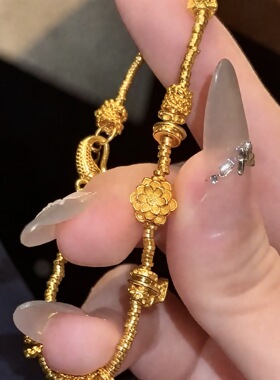 沙金饰品好运莲莲开运盘缠手链金店同款女新中式仿真金转运珠手环