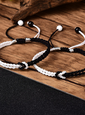 手工编织青丝白发情侣手链女 ins风闺蜜时尚情侣手绳男