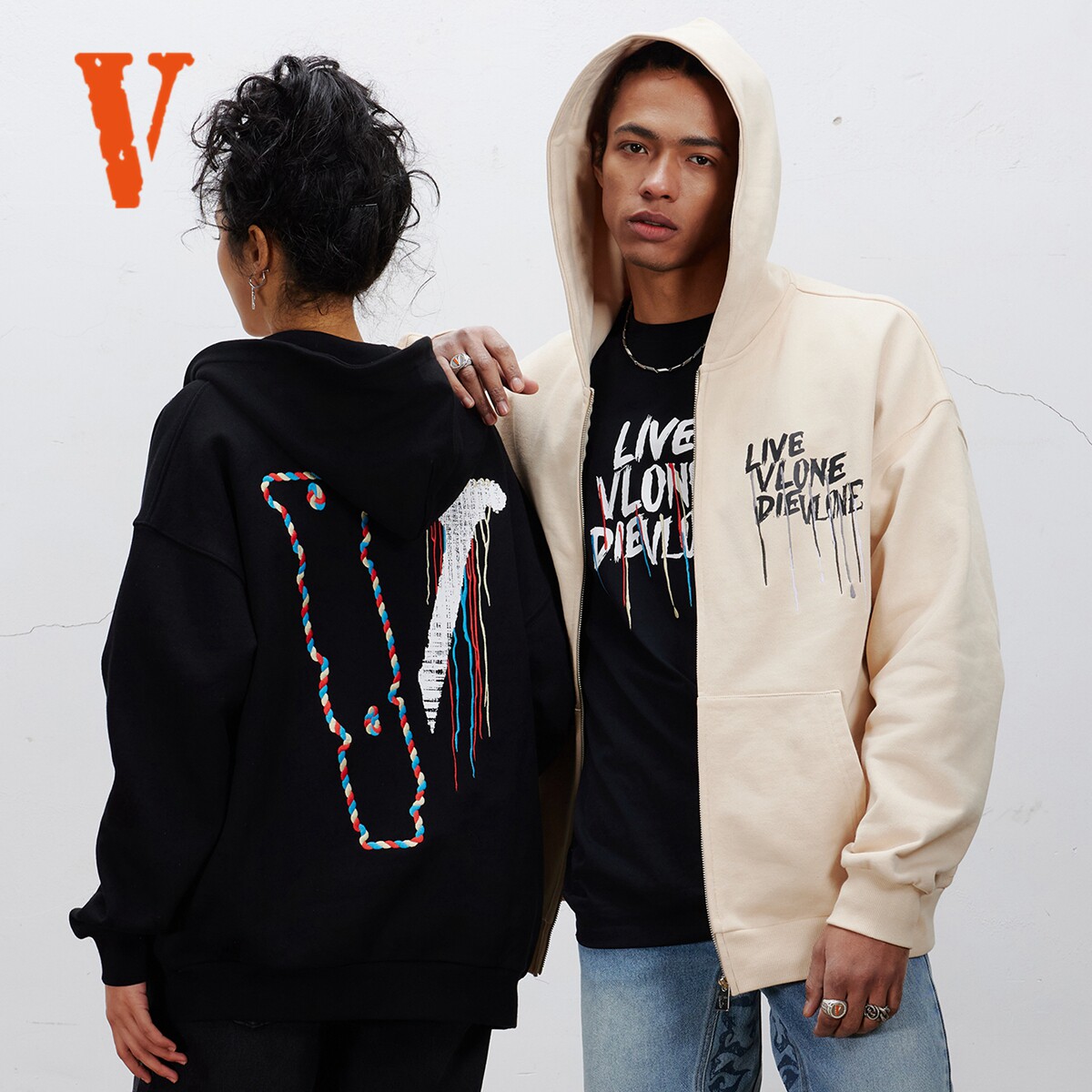 VLONE潮牌大v拉链连帽卫衣美式街头男女同款帽衫立体刺绣外套新款