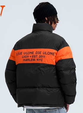 VLONE V形撞色 背后标语slogan 冬季运动立体剪裁 无帽面包羽绒服