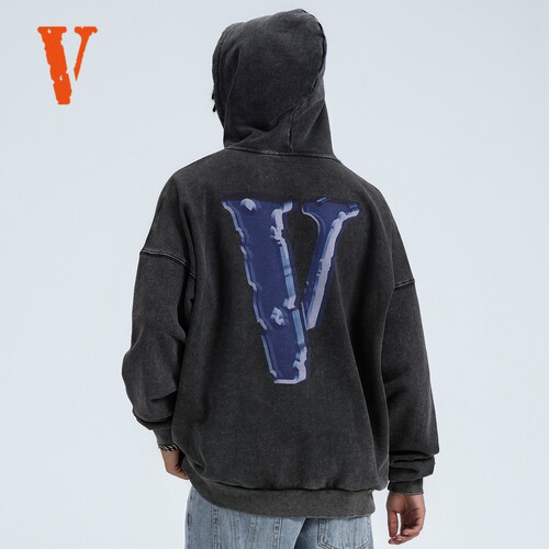 VLONEX光透视大LOGO印花  做旧水洗宽松连帽卫衣 男女同款