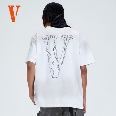 VLONE机械纪元系列手稿大LOGO印花 做旧水洗宽松短袖T恤 男女同款