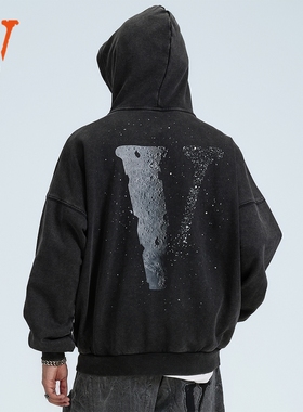 VLONE STAPLE HOODIE25新品月球大LOGO印花男女同款烫钻连帽卫衣