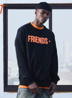 VLONE Friends系列Crewnec经典印花套头大V字Logo卫衣情侣款黑橙