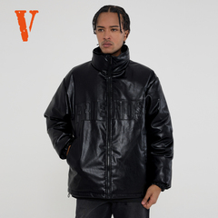 VLONE FRIENDS大V Logo立体压印韩系宽松立领鹅绒皮羽绒服情侣款