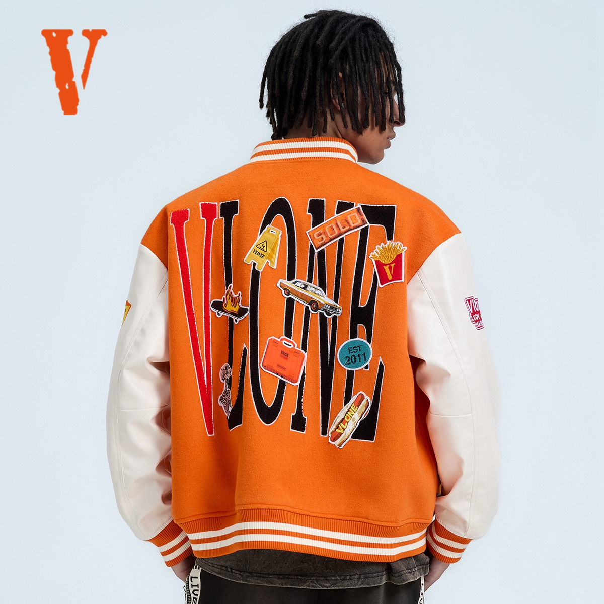 VLONE 大LOGO毛巾绣 贴纸图案刺绣 拼皮棒球服