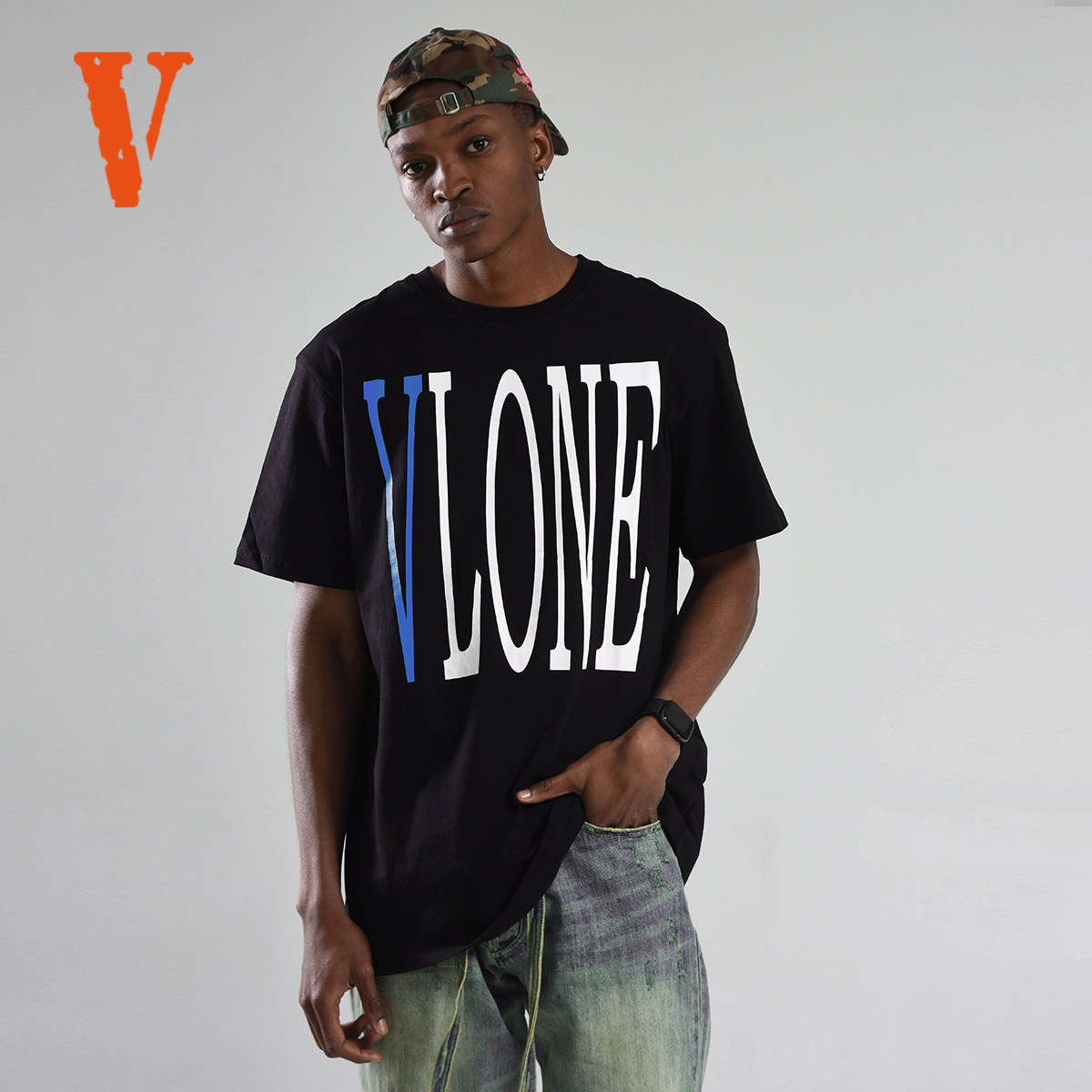 VLONE 大logo系列 Tee 背后大Logo圆领短袖T恤 男女同款 黑蓝