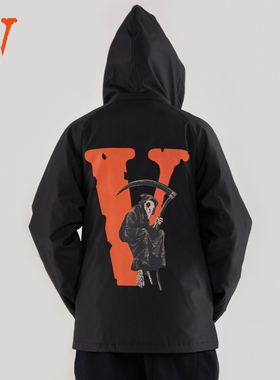 VLONE 四色大V印花休闲连帽宽松棉服 男女同款 黑色