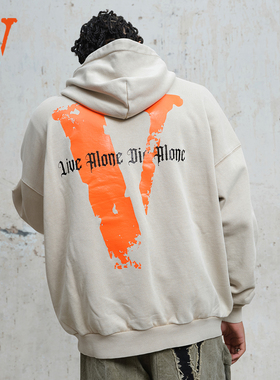 VLONE破坏大Logo印花2025新款冬季外套男水洗宽松连帽卫衣 情侣款