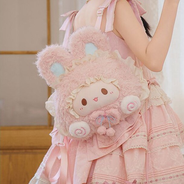 甜妹少女心lolita毛绒兔子背包大脸玩偶双肩包jk洛丽塔可爱背包潮