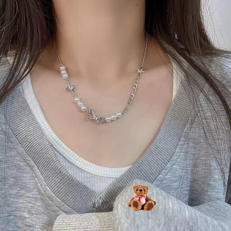 ins风小众休闲珍珠蝴蝶结项链女短锁骨链甜美气质时尚吊坠颈链韩