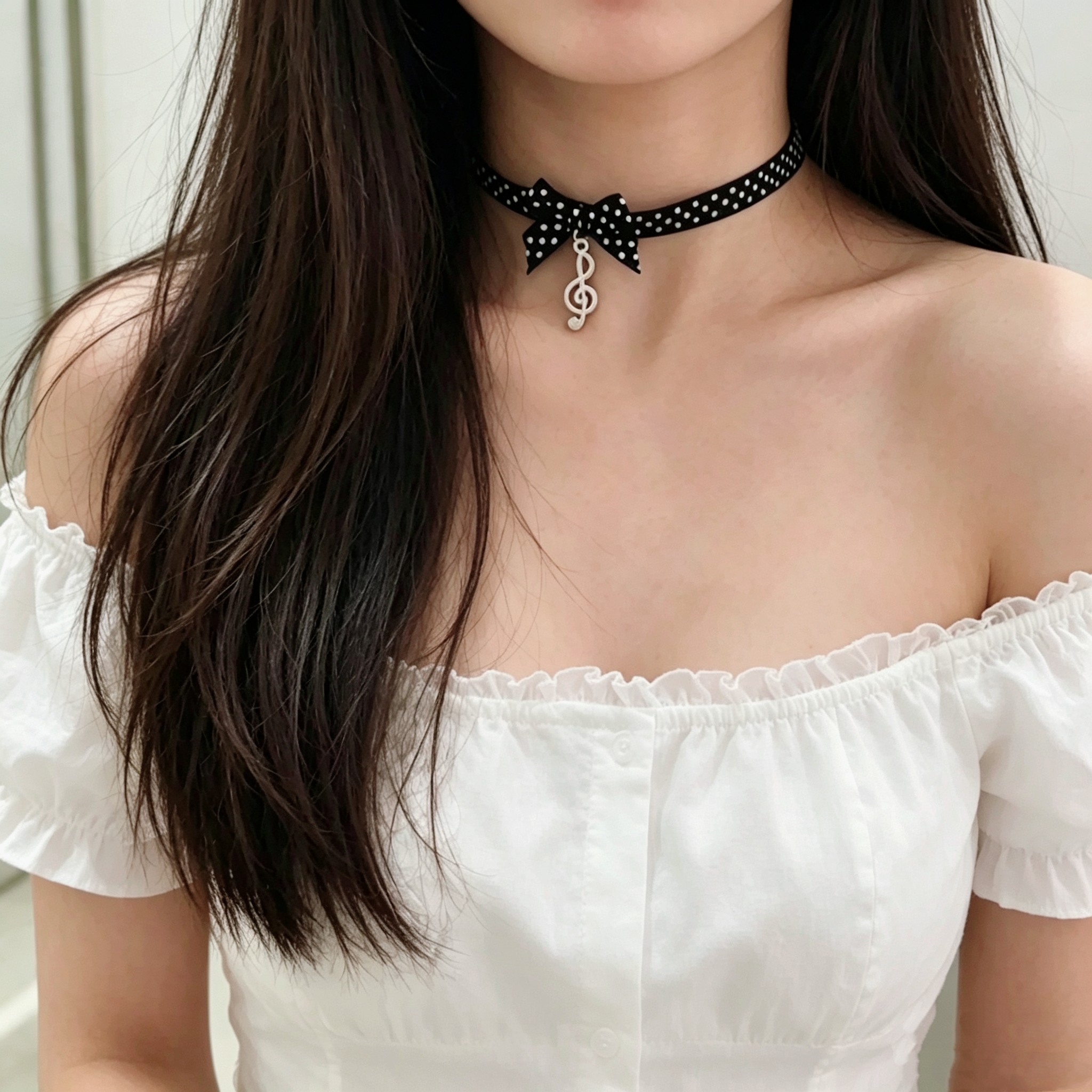 可爱软妹波点蝴蝶结项链女亚文化甜美音符少女项圈choker锁骨链韩