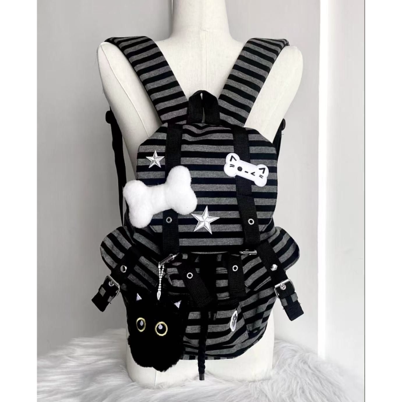 韩国爆火潮复古条纹双肩包包女大容量学生书包休闲旅行背包时尚