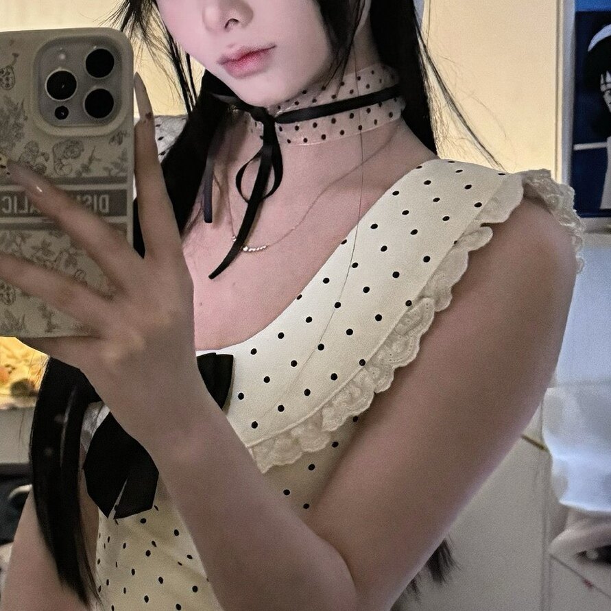 纯欲少女温柔波点丝巾蝴蝶结项链女短款choker小众时尚百搭颈链韩