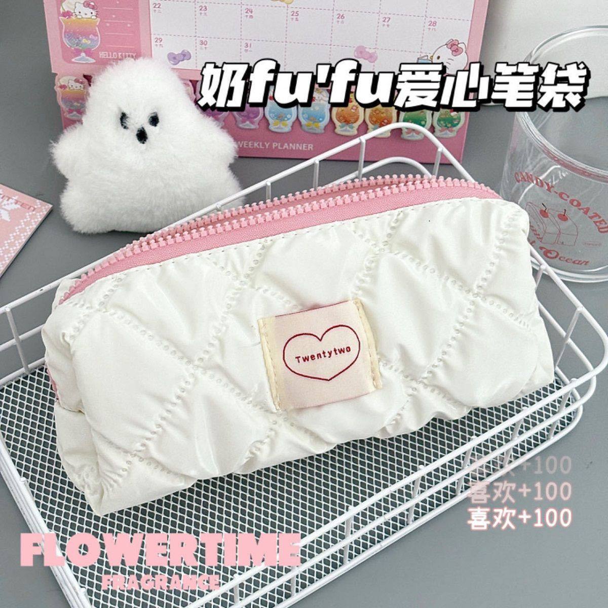 韩系奶泡爱心ins风粉色甜美可爱笔袋大容量文具学生化妆包收纳袋