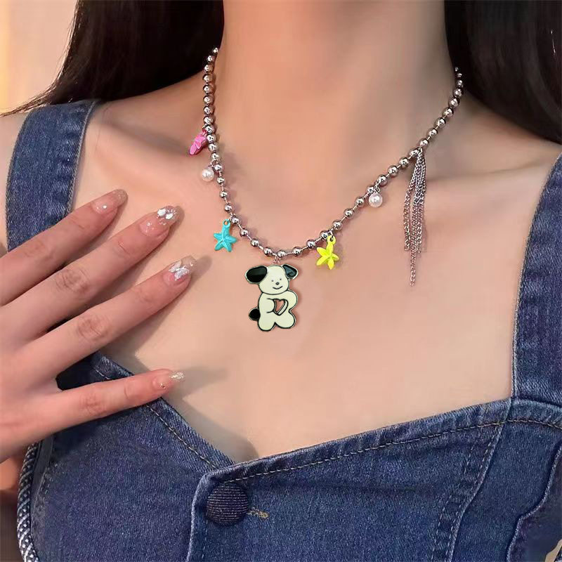 可爱甜妹多巴胺星星爱心狗狗项链女短锁骨链小众个性休闲时尚颈链