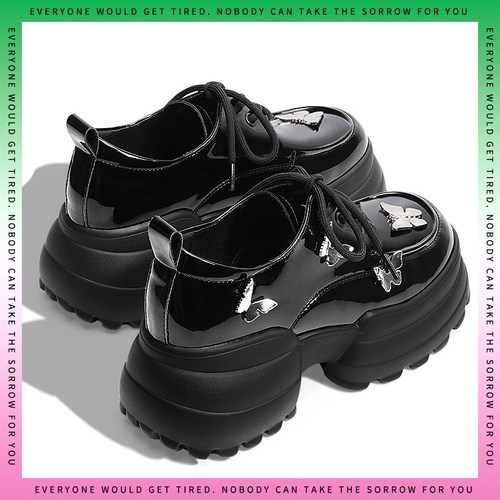 新款真皮厚底小皮鞋女松糕蝴蝶乐福鞋子软底春秋大头英伦黑色皮鞋